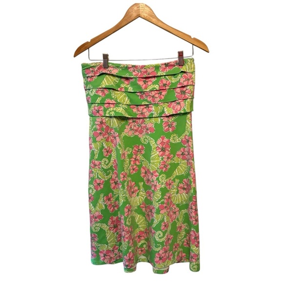 Lilly Pulitzer Floral Green & Pink Strapless Dress Style 8723 Womens size Medium - Picture 2 of 13